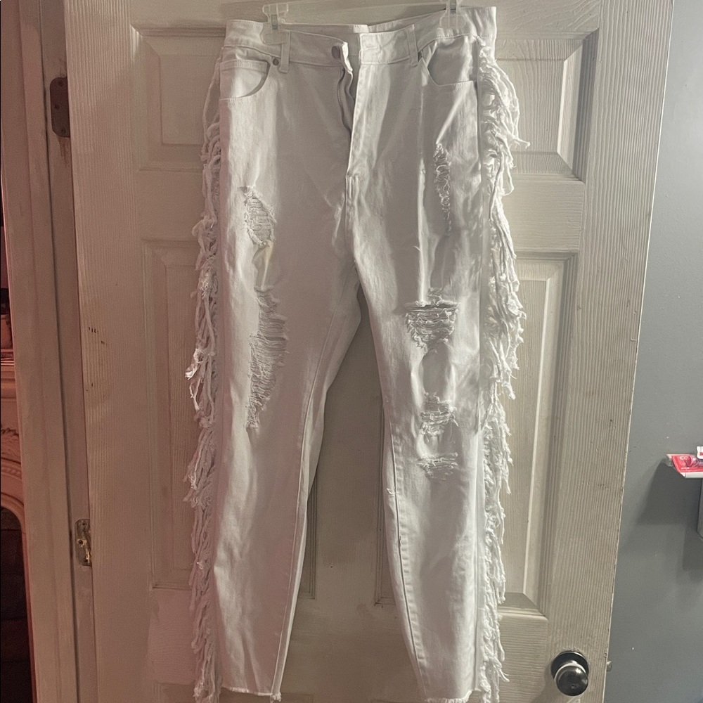 Fashion Nova White Distressed Skinny Jeans